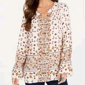NWT Syle & Co Boho printed peasant bell sleeve top